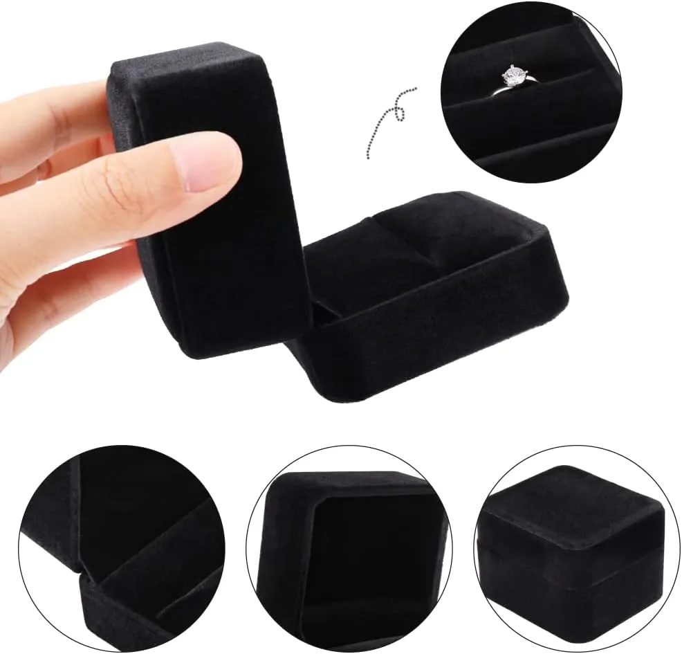 iSuperb Set of 2 Unit Classic Velvet Couple Double Ring Box Earring Jewelry Case Gift Boxes 2.7x2.7x1.6inch