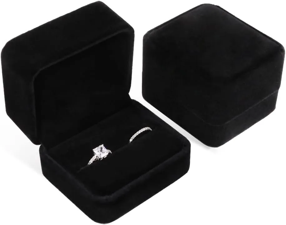 iSuperb Set of 2 Unit Classic Velvet Couple Double Ring Box Earring Jewelry Case Gift Boxes 2.7x2.7x1.6inch