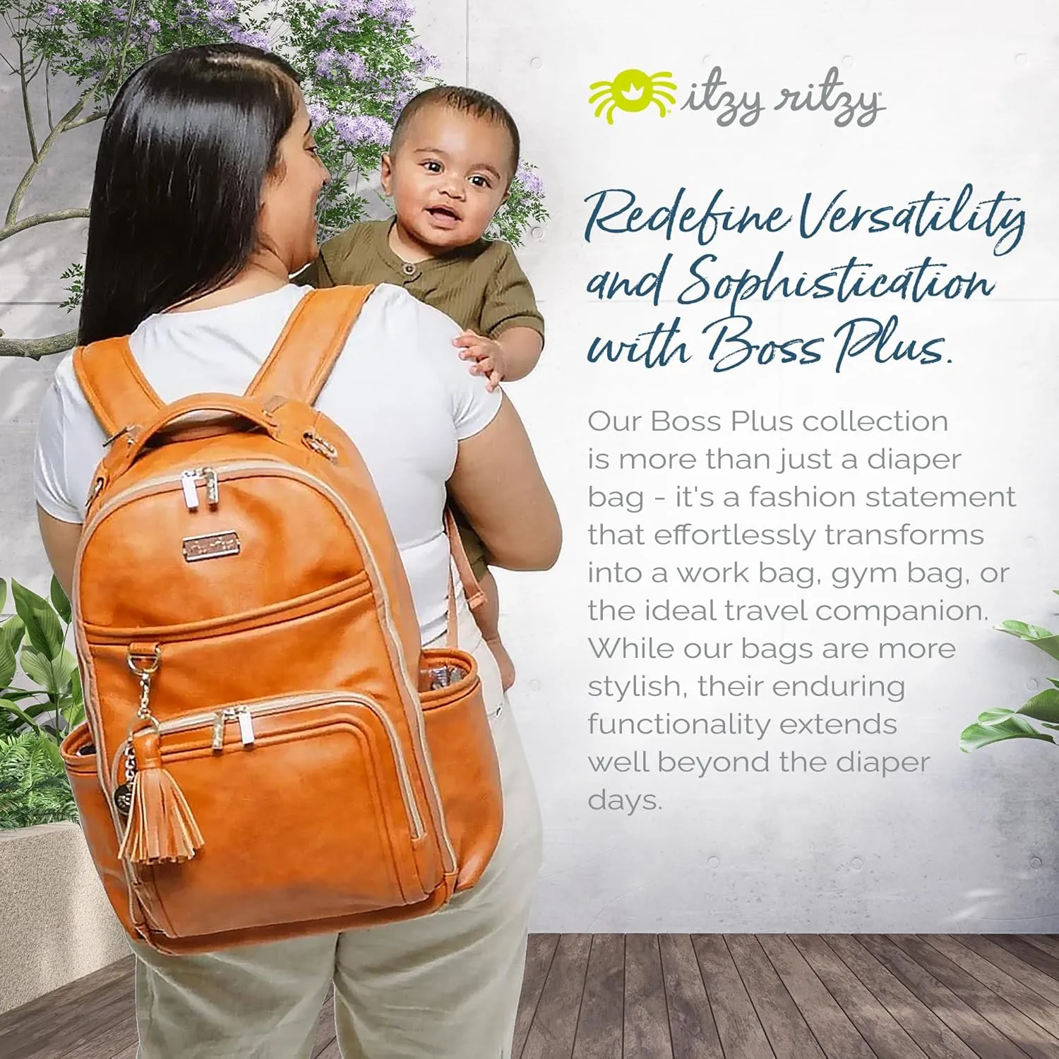 Itzy Ritzy Diaper Bag Backpack  Large Capacity Boss Plus Baby Backpack Diaper Bag Featuring 19 Pockets, Changing Pad, Stroller Clips, and Comfortable Backpack Straps, Cognac