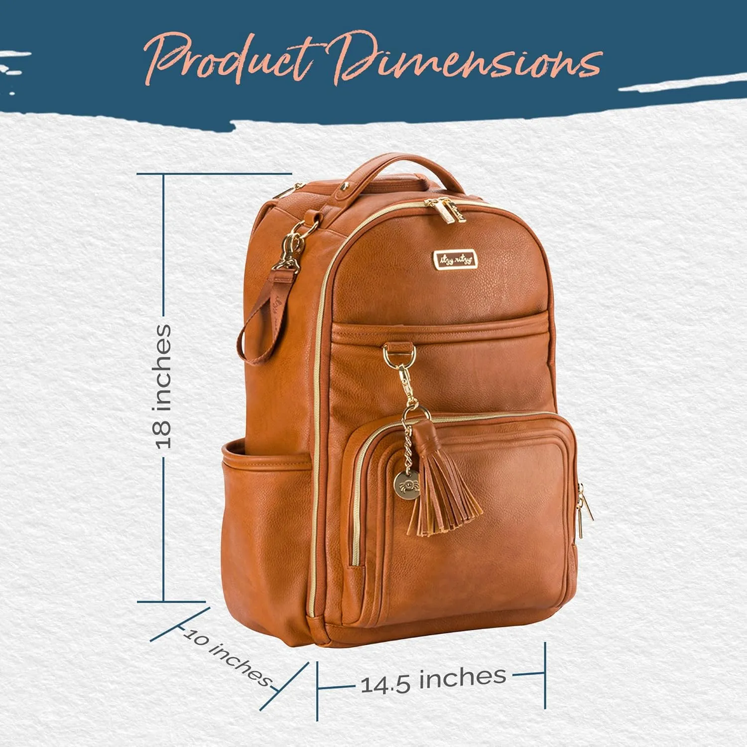 Itzy Ritzy Diaper Bag Backpack  Large Capacity Boss Plus Baby Backpack Diaper Bag Featuring 19 Pockets, Changing Pad, Stroller Clips, and Comfortable Backpack Straps, Cognac