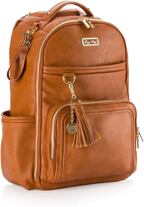 Itzy Ritzy Diaper Bag Backpack  Large Capacity Boss Plus Baby Backpack Diaper Bag Featuring 19 Pockets, Changing Pad, Stroller Clips, and Comfortable Backpack Straps, Cognac