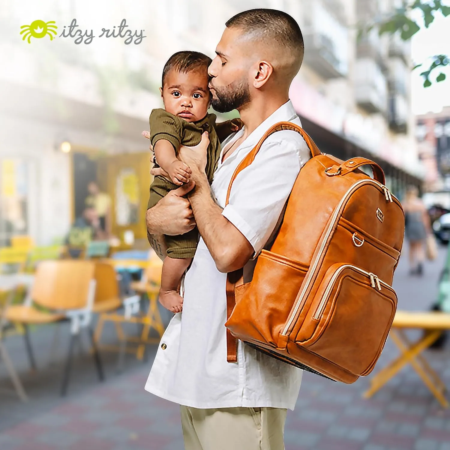 Itzy Ritzy Diaper Bag Backpack  Large Capacity Boss Plus Baby Backpack Diaper Bag Featuring 19 Pockets, Changing Pad, Stroller Clips, and Comfortable Backpack Straps, Cognac