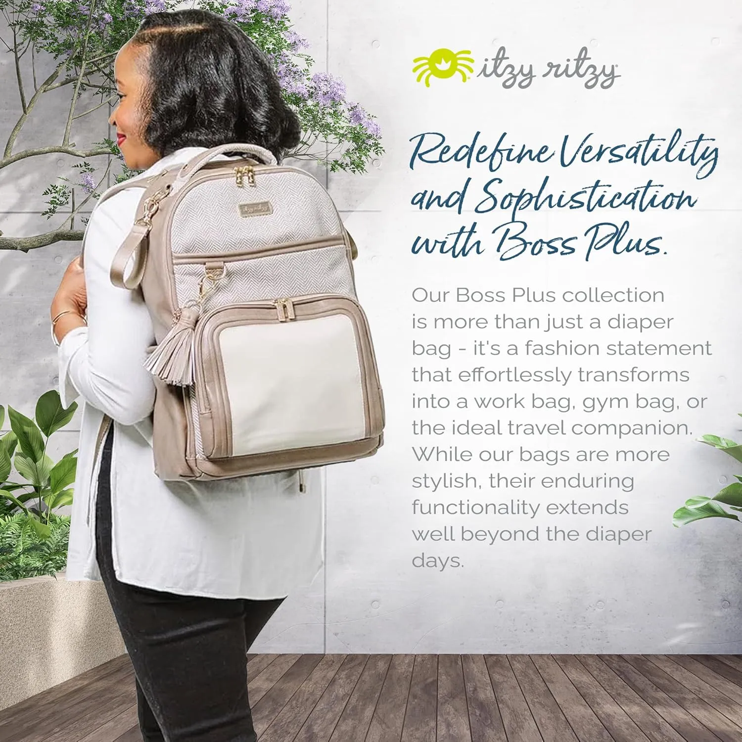 Itzy Ritzy Diaper Bag Backpack  Large Capacity Boss Plus Baby Backpack Diaper Bag Featuring 19 Pockets, Changing Pad, Stroller Clips, and Comfortable Backpack Straps, Vanilla Latte Boss Plus