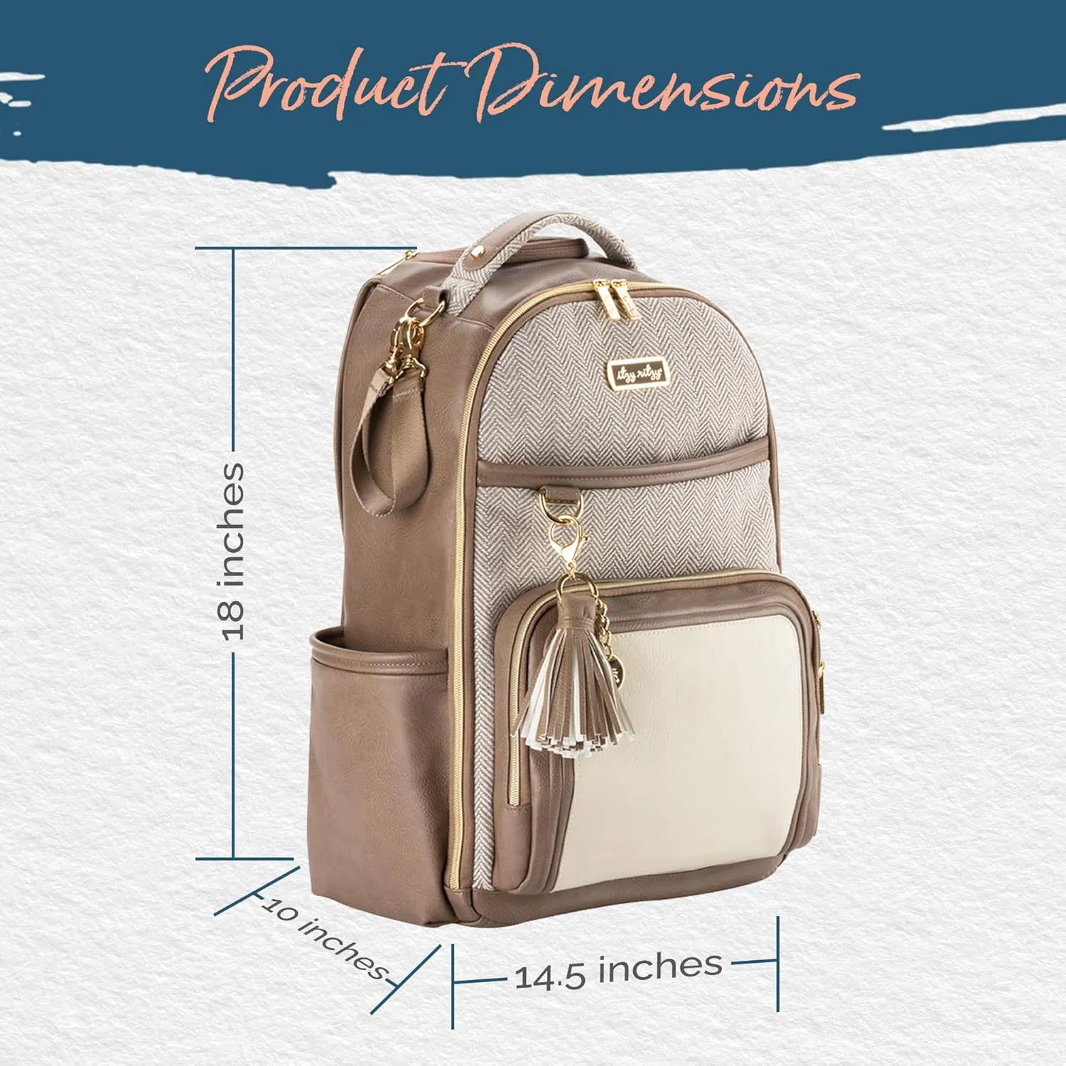 Itzy Ritzy Diaper Bag Backpack  Large Capacity Boss Plus Baby Backpack Diaper Bag Featuring 19 Pockets, Changing Pad, Stroller Clips, and Comfortable Backpack Straps, Vanilla Latte Boss Plus