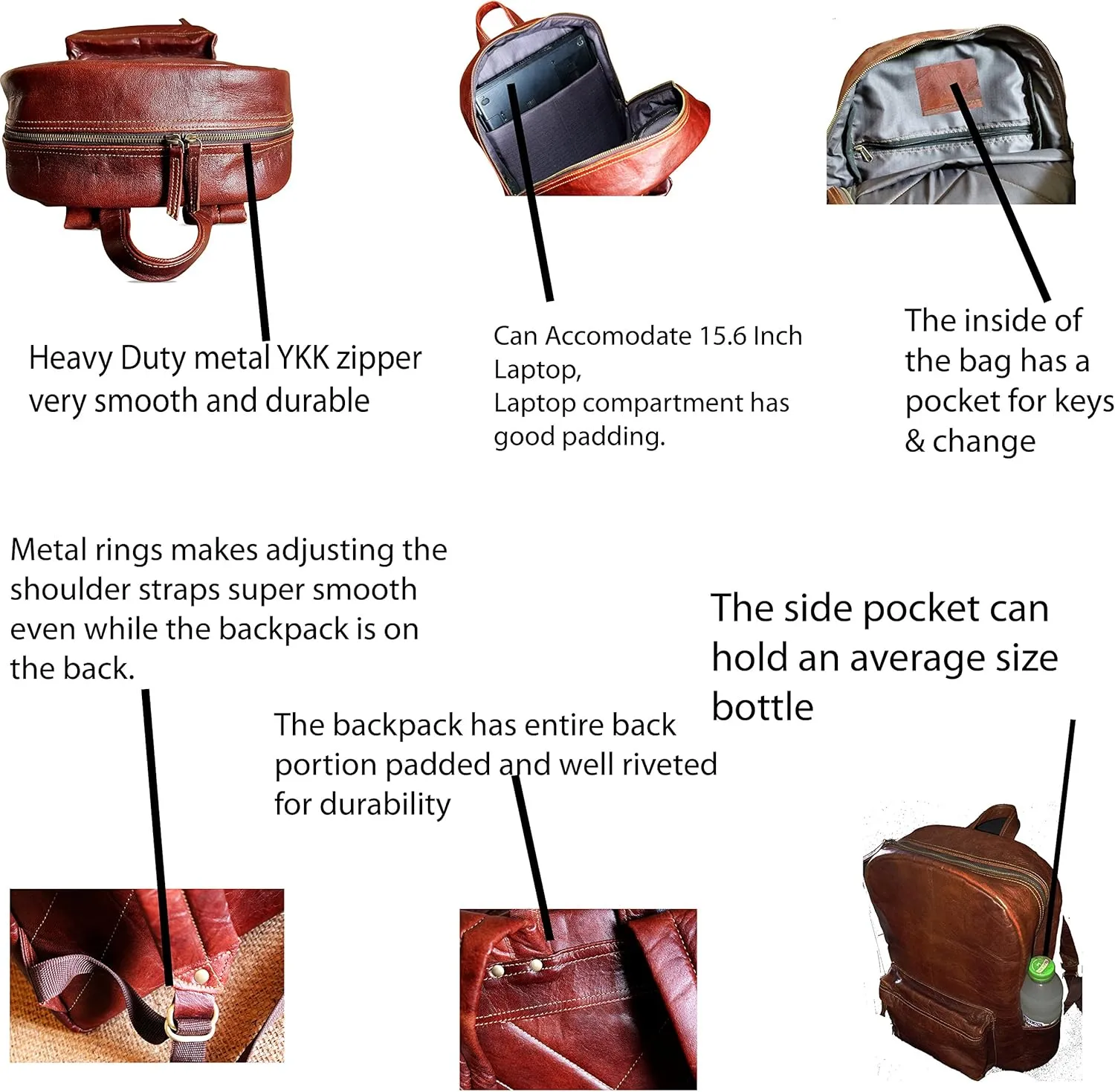 jaald 18" Brown Leather Backpack Vintage Rucksack Laptop Bag Water Resistant Casual Daypack College Bookbag Comfortable Lightweight Travel Backpack Hiking/Picnic Bag for Men