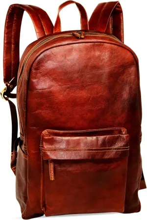 jaald 18" Brown Leather Backpack Vintage Rucksack Laptop Bag Water Resistant Casual Daypack College Bookbag Comfortable Lightweight Travel Backpack Hiking/Picnic Bag for Men