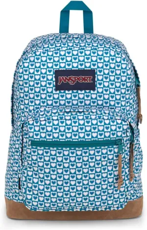 JanSport Right Pack Backpack - Durable Daypack with Padded 15" Laptop Sleeve, Spacious Main Compartment & Integrated Water Bottle Pocket - Hyped Hearts Green