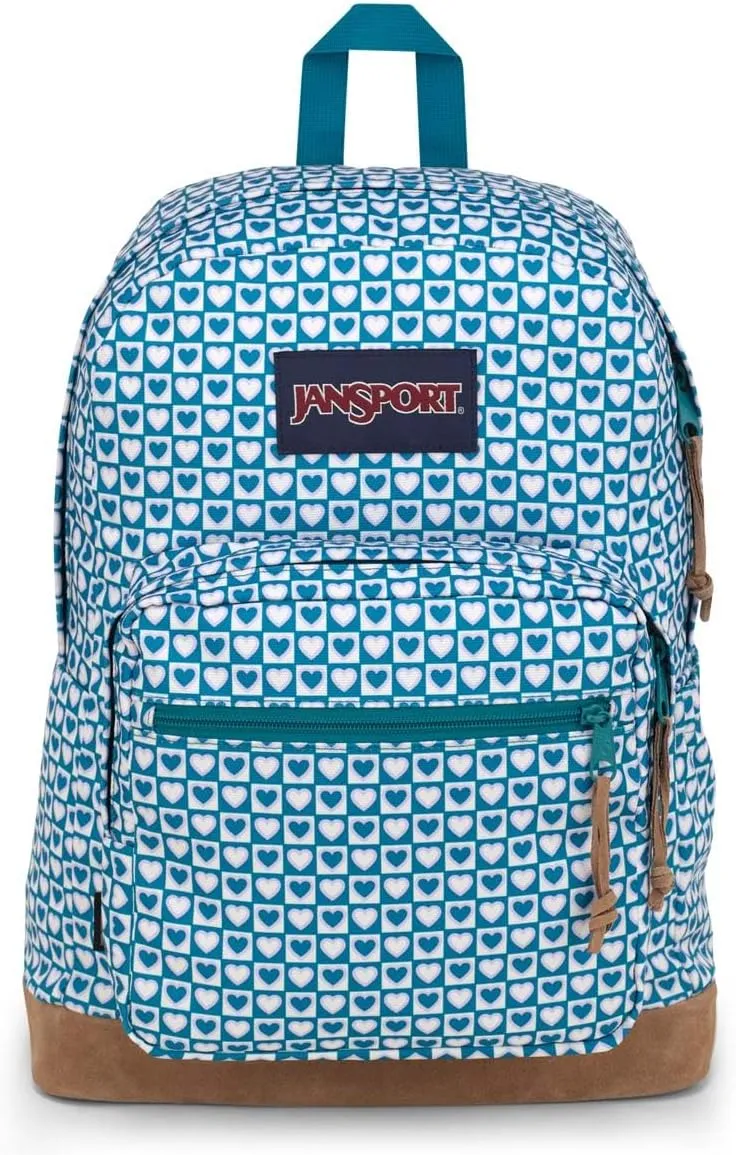 JanSport Right Pack Backpack - Durable Daypack with Padded 15" Laptop Sleeve, Spacious Main Compartment & Integrated Water Bottle Pocket - Hyped Hearts Green