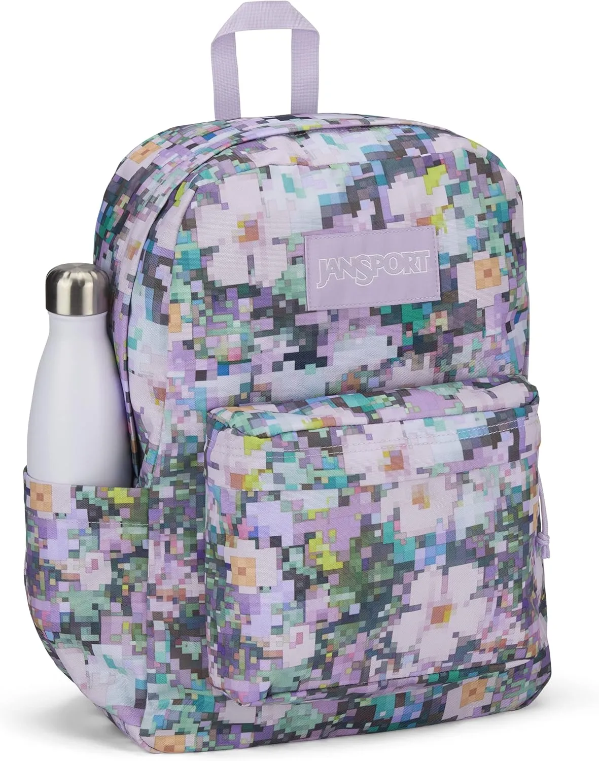 JanSport SuperBreak Plus Backpack with Padded 15-inch Laptop Sleeve and Integrated Bottle Pocket - Spacious and Durable Daypack for Work and Travel - 8 Bit Floral