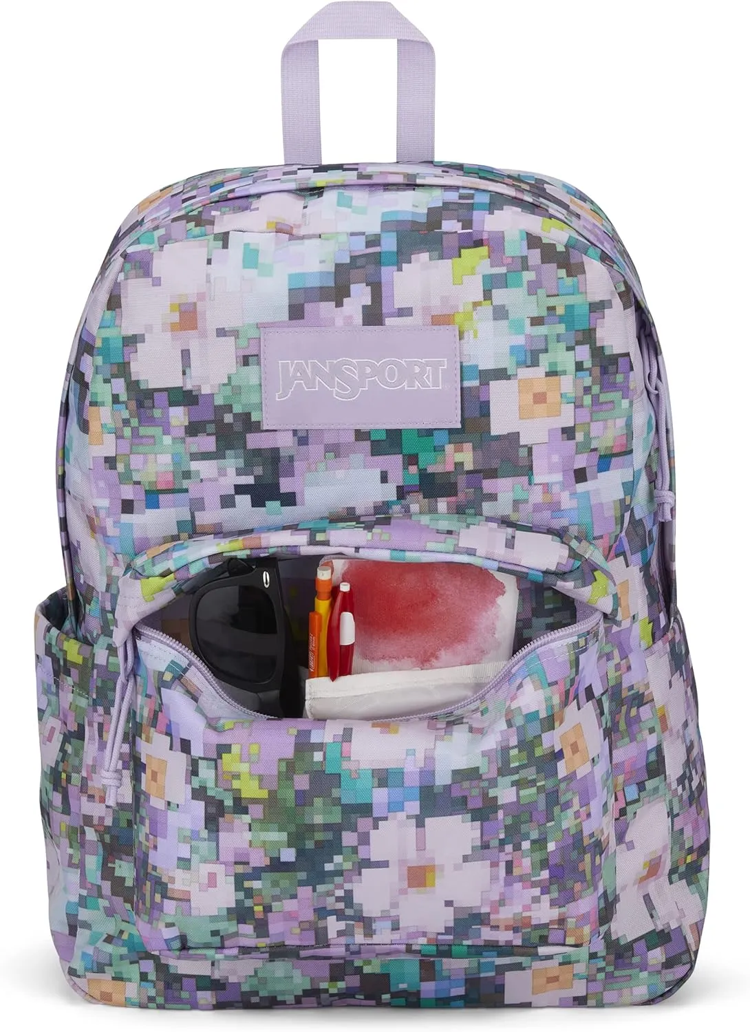 JanSport SuperBreak Plus Backpack with Padded 15-inch Laptop Sleeve and Integrated Bottle Pocket - Spacious and Durable Daypack for Work and Travel - 8 Bit Floral