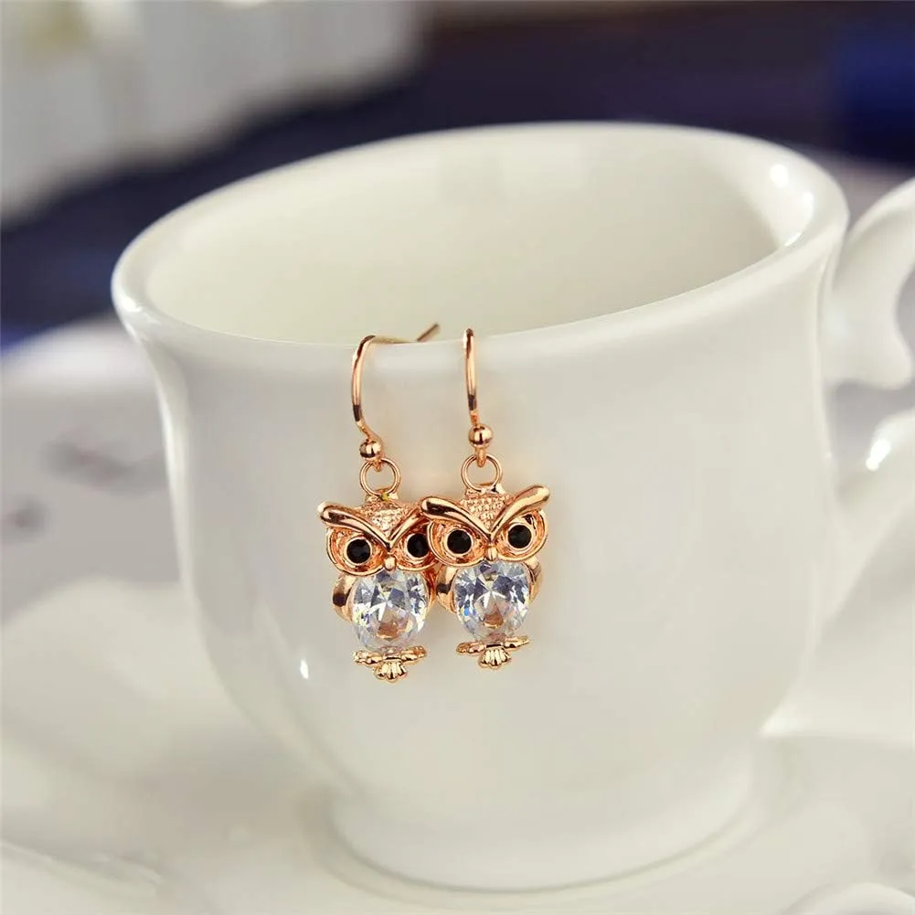 JczR.Y Classic Lovely Owl Crystal Dangle Earrings for Women Fashion Jewelry Gift