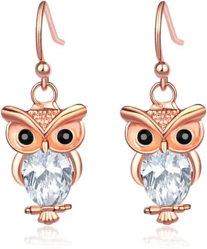 JczR.Y Classic Lovely Owl Crystal Dangle Earrings for Women Fashion Jewelry Gift
