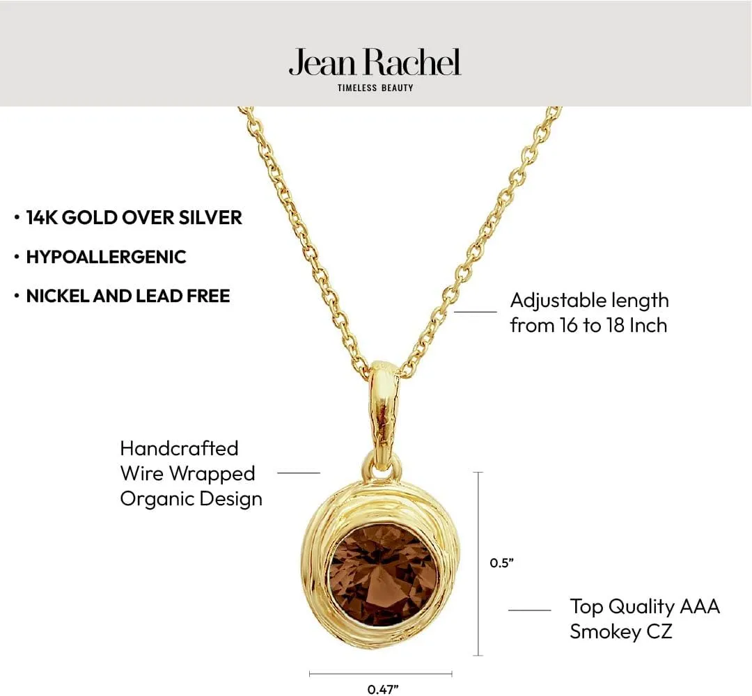 JEAN RACHEL JEWELRY 14K Gold Plated Sterling Silver Necklace for Women - Cubic Zirconia Bezel Set Vintage Design - Hypoallergenic, Lead & Nickel Free - Handcrafted Statement Necklace