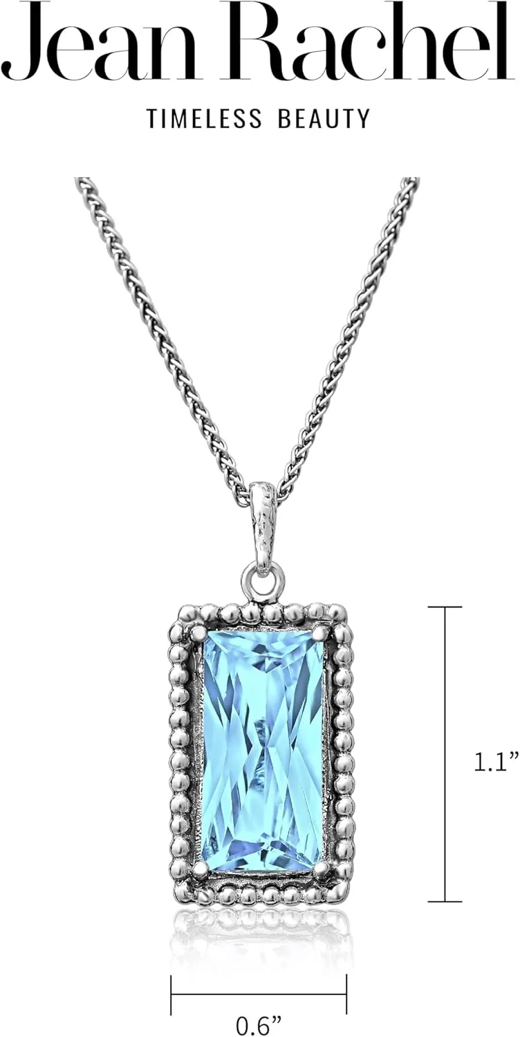 JEAN RACHEL JEWELRY 925 Sterling Silver Necklace for Women - Baguette with Cubic Zirconia Vintage Design - Hypoallergenic, Lead & Nickel Free - Artisan Handcrafted Statement Necklace