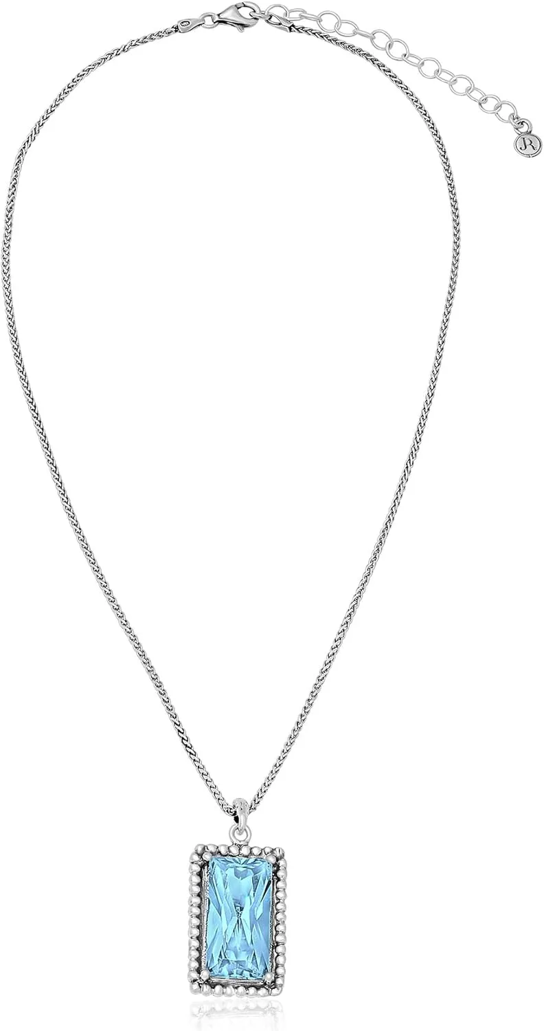 JEAN RACHEL JEWELRY 925 Sterling Silver Necklace for Women - Baguette with Cubic Zirconia Vintage Design - Hypoallergenic, Lead & Nickel Free - Artisan Handcrafted Statement Necklace