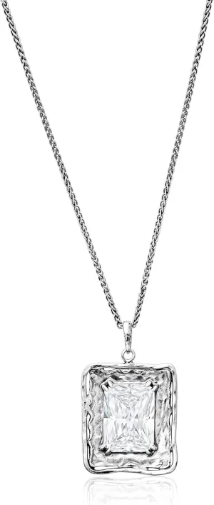 JEAN RACHEL JEWELRY 925 Sterling Silver Necklace for Women - Octagon Cubic Zirconia Prong-set Vintage Design - Hypoallergenic, Lead & Nickel Free Jewelry - Artisan Handcrafted Statement Necklace
