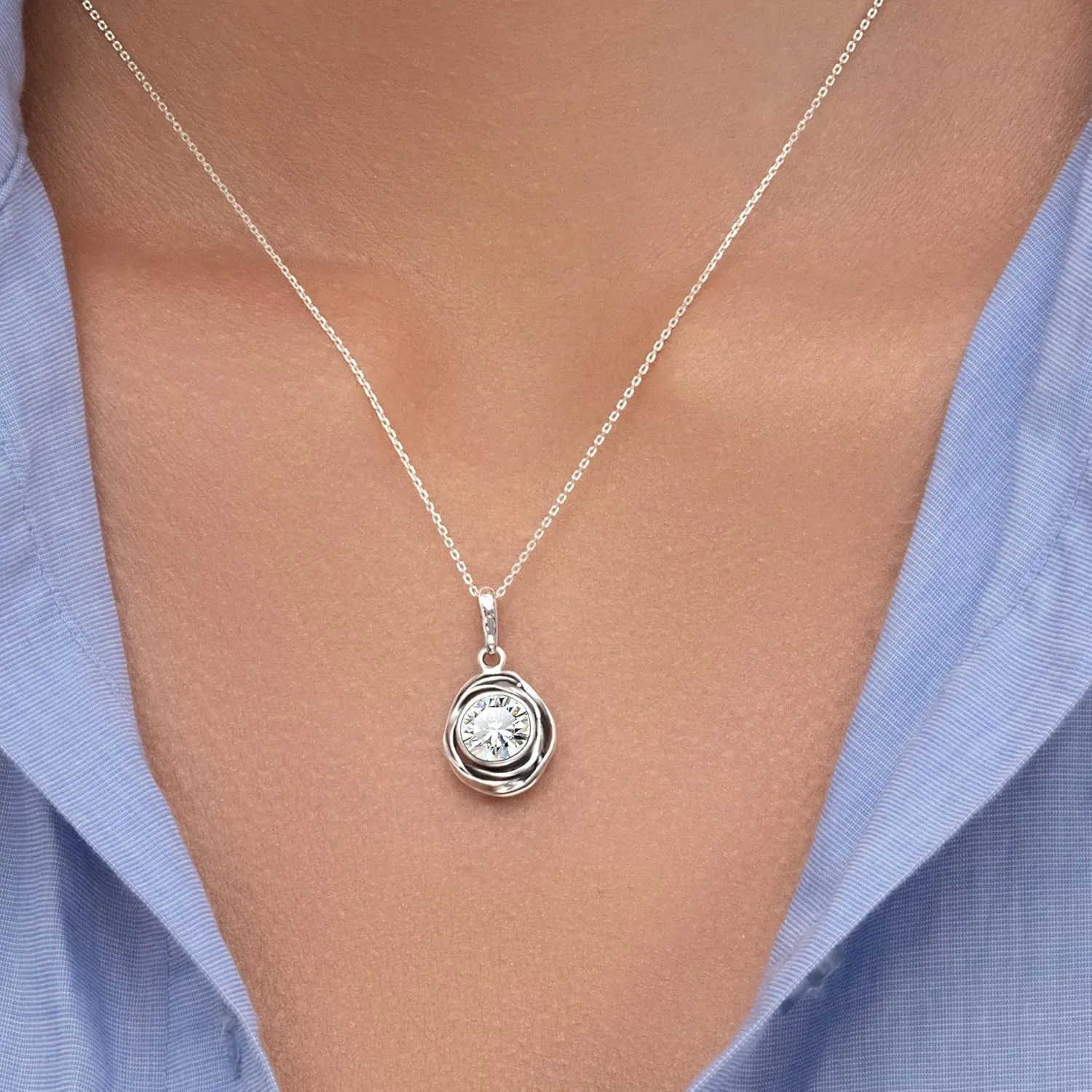 JEAN RACHEL JEWELRY 925 Sterling Silver Necklace for Women - Wire Wrap with Bezel Set Cubic Zirconia Vintage Design - Hypoallergenic, Lead & Nickel Free - Artisan Handcrafted Statement Necklace