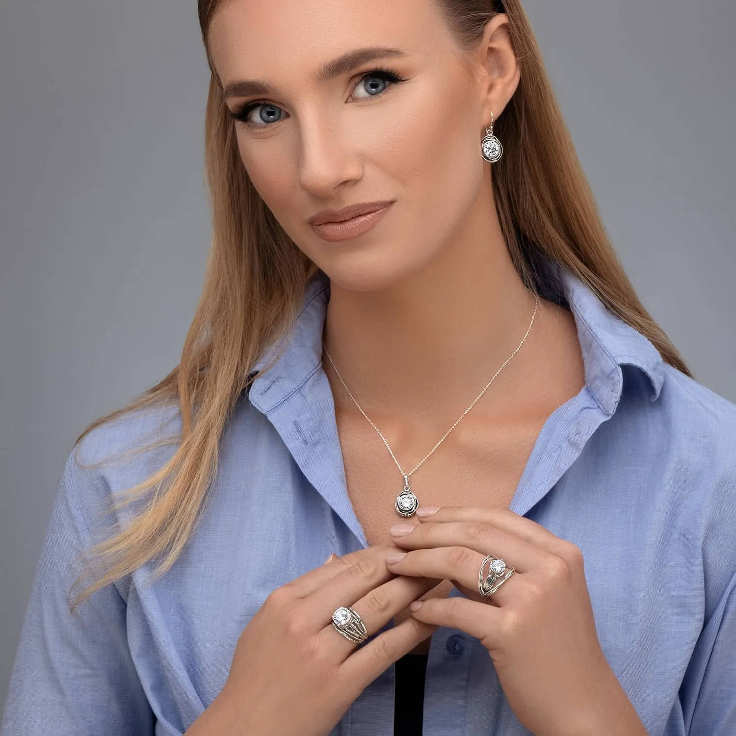 JEAN RACHEL JEWELRY 925 Sterling Silver Necklace for Women - Wire Wrap with Bezel Set Cubic Zirconia Vintage Design - Hypoallergenic, Lead & Nickel Free - Artisan Handcrafted Statement Necklace