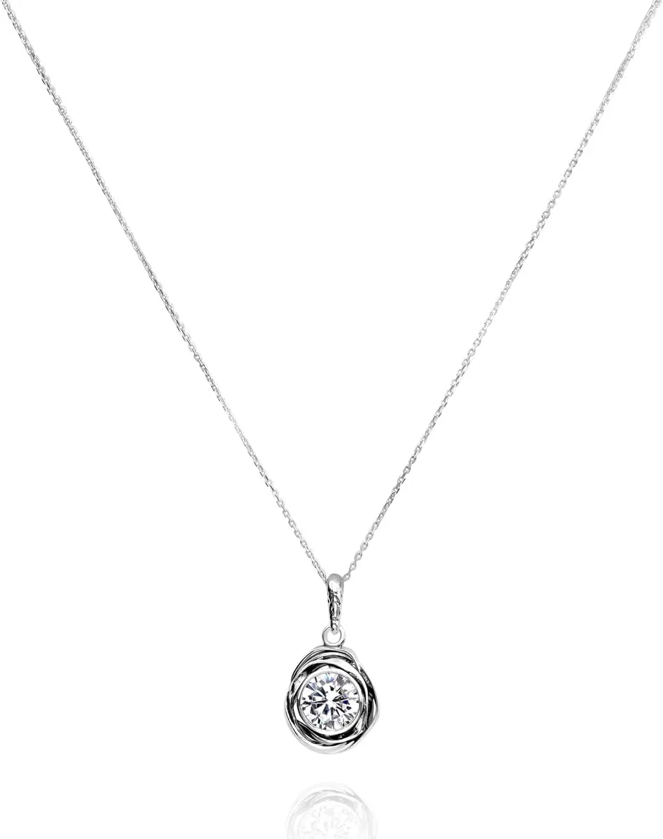 JEAN RACHEL JEWELRY 925 Sterling Silver Necklace for Women - Wire Wrap with Bezel Set Cubic Zirconia Vintage Design - Hypoallergenic, Lead & Nickel Free - Artisan Handcrafted Statement Necklace