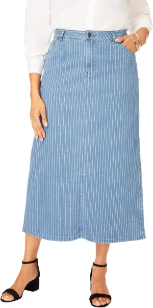 Jessica London Women's Plus Size True Fit Front Button Casual Denim Skirt
