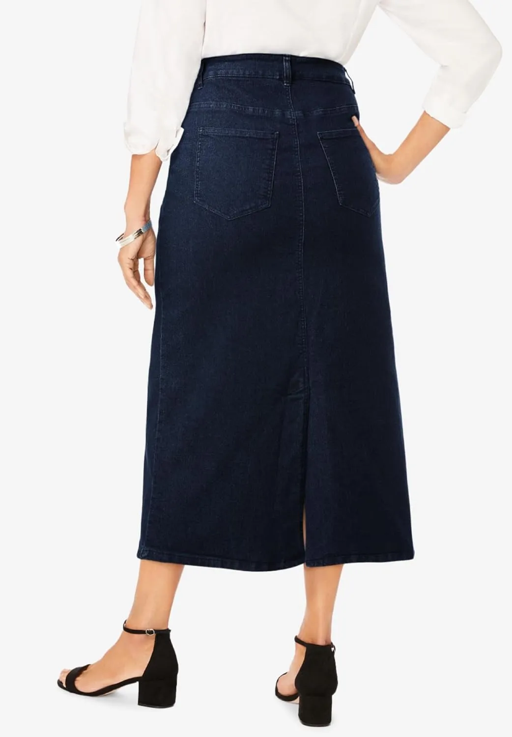 Jessica London Women's Plus Size True Fit Front Button Casual Denim Skirt