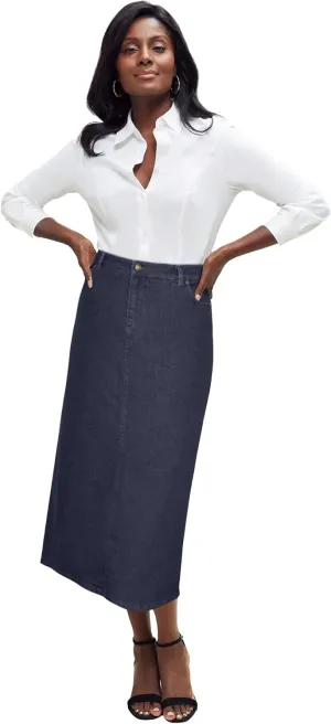 Jessica London Women's Plus Size True Fit Front Button Casual Denim Skirt
