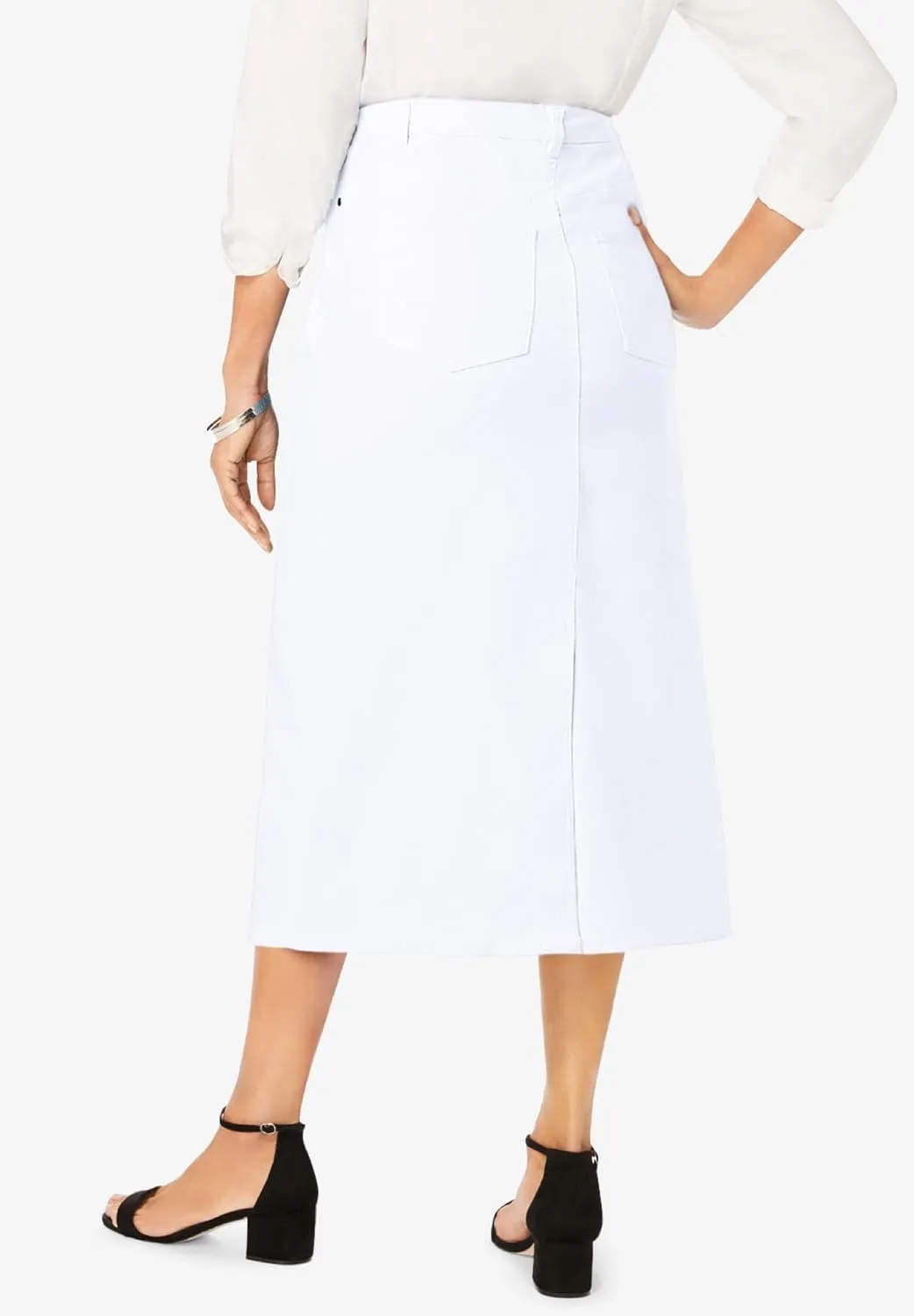 Jessica London Women's Plus Size True Fit Front Button Casual Denim Skirt