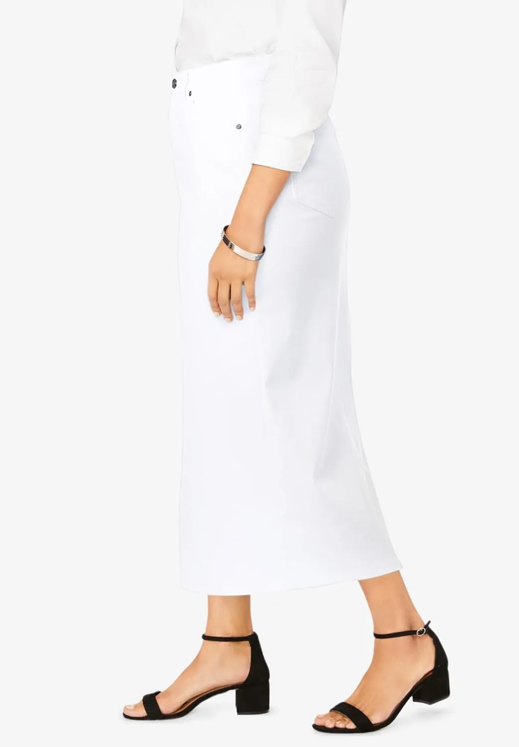 Jessica London Women's Plus Size True Fit Front Button Casual Denim Skirt