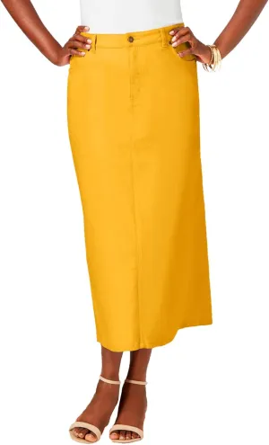 Jessica London Women's Plus Size True Fit Front Button Casual Denim Skirt