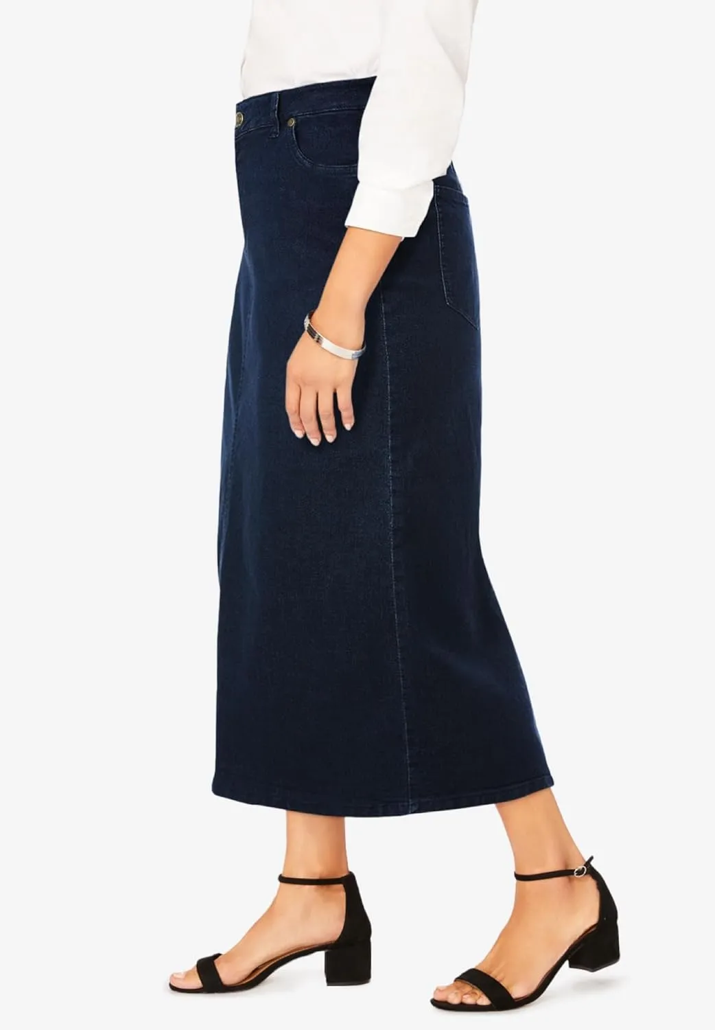 Jessica London Women's Plus Size True Fit Front Button Casual Denim Skirt