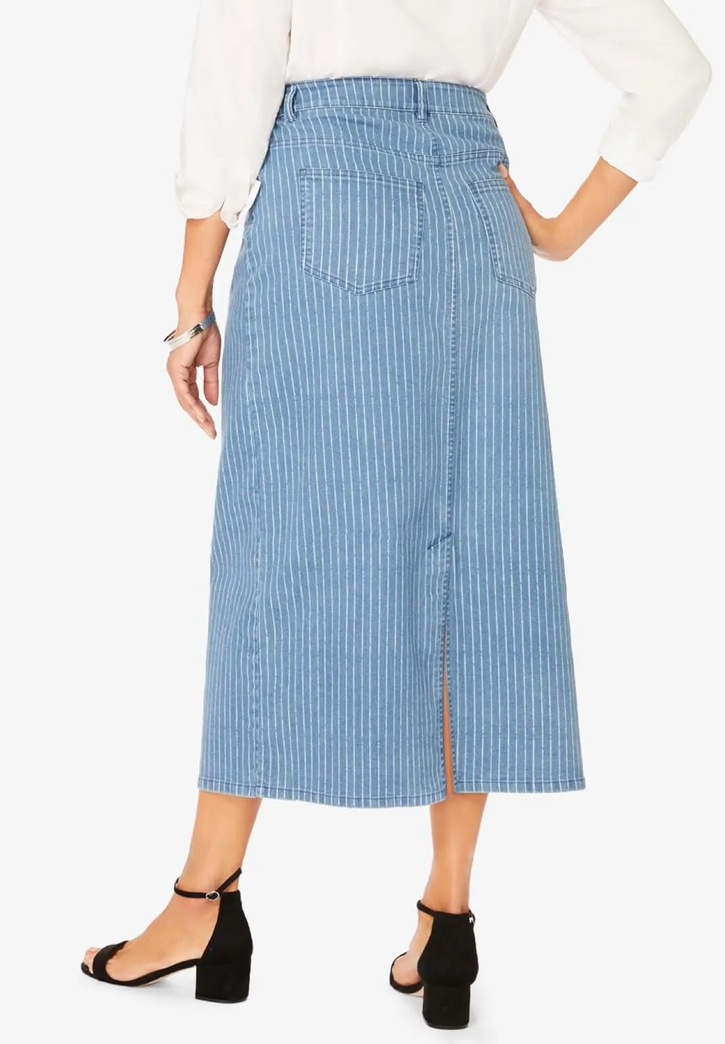 Jessica London Women's Plus Size True Fit Front Button Casual Denim Skirt