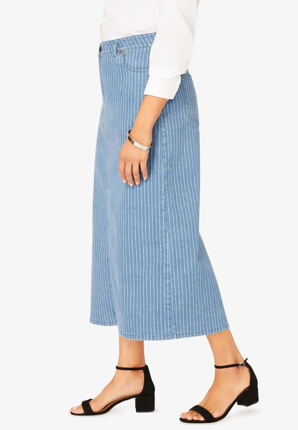 Jessica London Women's Plus Size True Fit Front Button Casual Denim Skirt