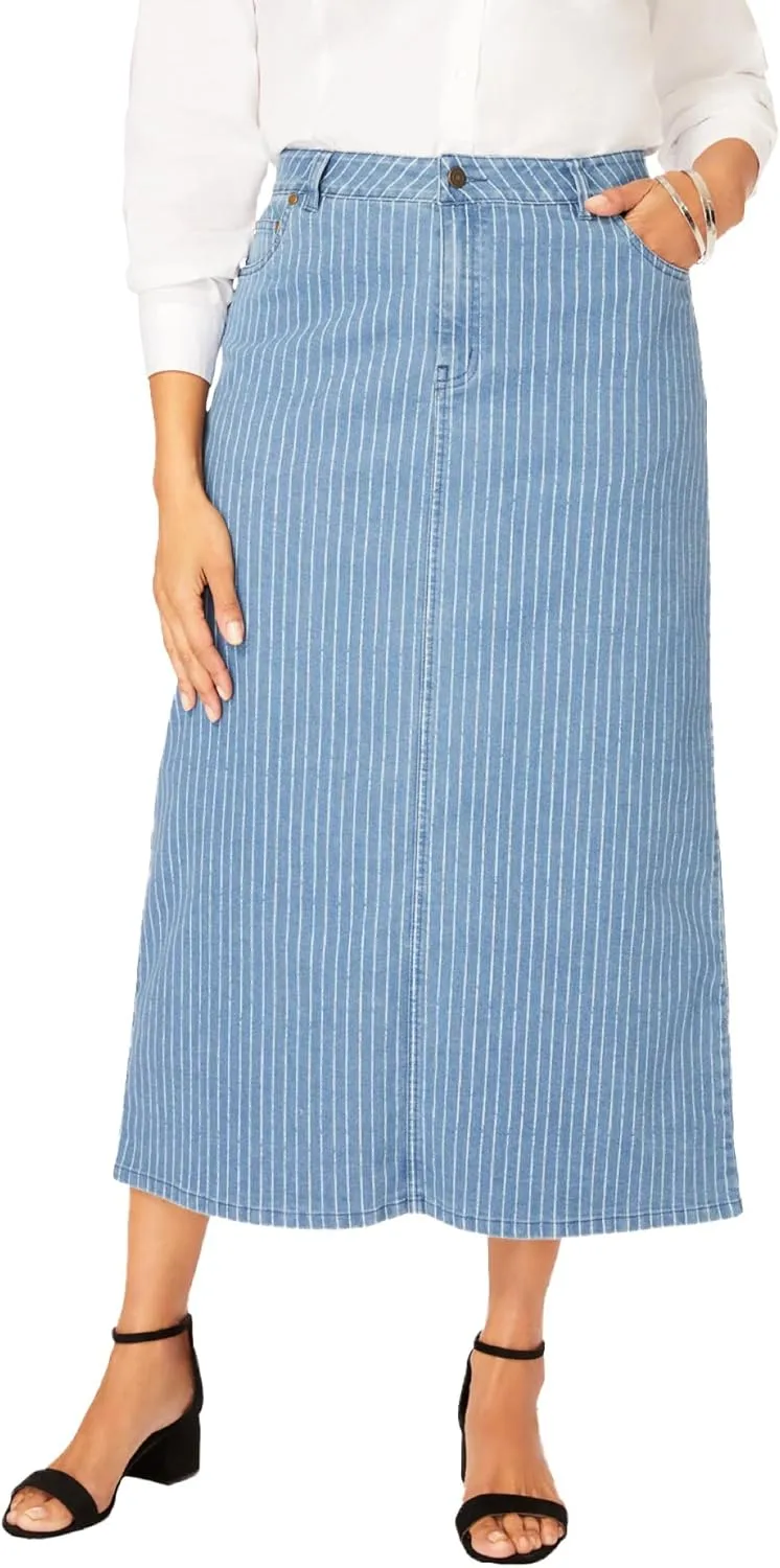 Jessica London Women's Plus Size True Fit Front Button Casual Denim Skirt