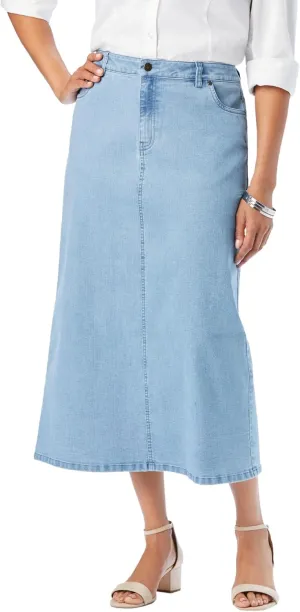 Jessica London Women's Plus Size True Fit Front Button Casual Denim Skirt