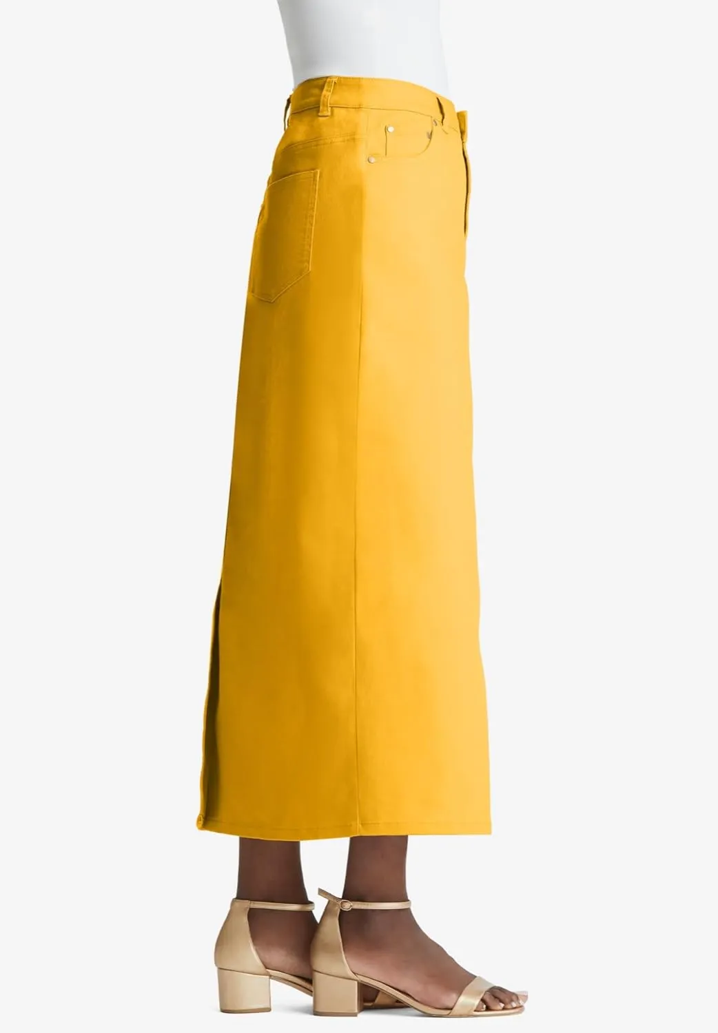 Jessica London Women's Plus Size True Fit Front Button Casual Denim Skirt