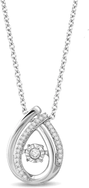 Jewelili Sterling Silver Dancing Drop Pendant Necklace for Women | 1/10 CTTW Natural White Round Diamonds | 18" Rolo Chain | Fine Jewelry with Gift Box | Timeless Fashion Jewelry Gift for Her