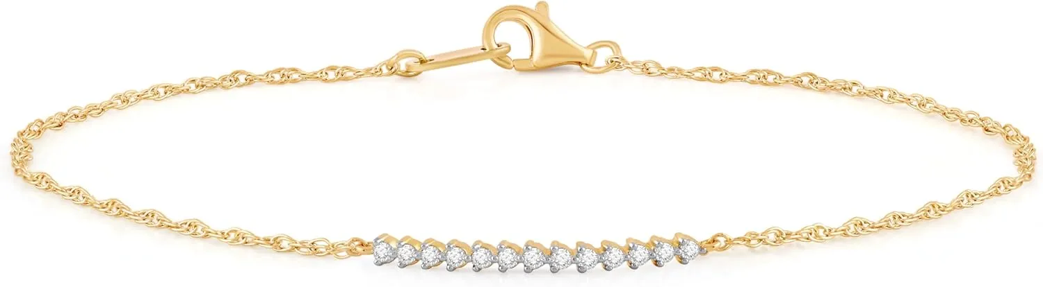 Jewelili Yellow Gold over Sterling Silver Lab Grown Diamond Chain Bracelet for Women | 1/10 CTTW | 7.25" | Timeless Jewelry Gift for Her | Gift Box Included
