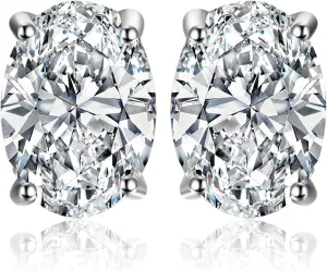JewelryPalace Oval Cut 2ct Cubic Zirconia Solitaire Stud Earrings for Women, 925 Sterling Silver 14k White Yellow Rose Gold Plated Earrings for Her, Classic Simulated Diamond Earrings Jewelry Sets