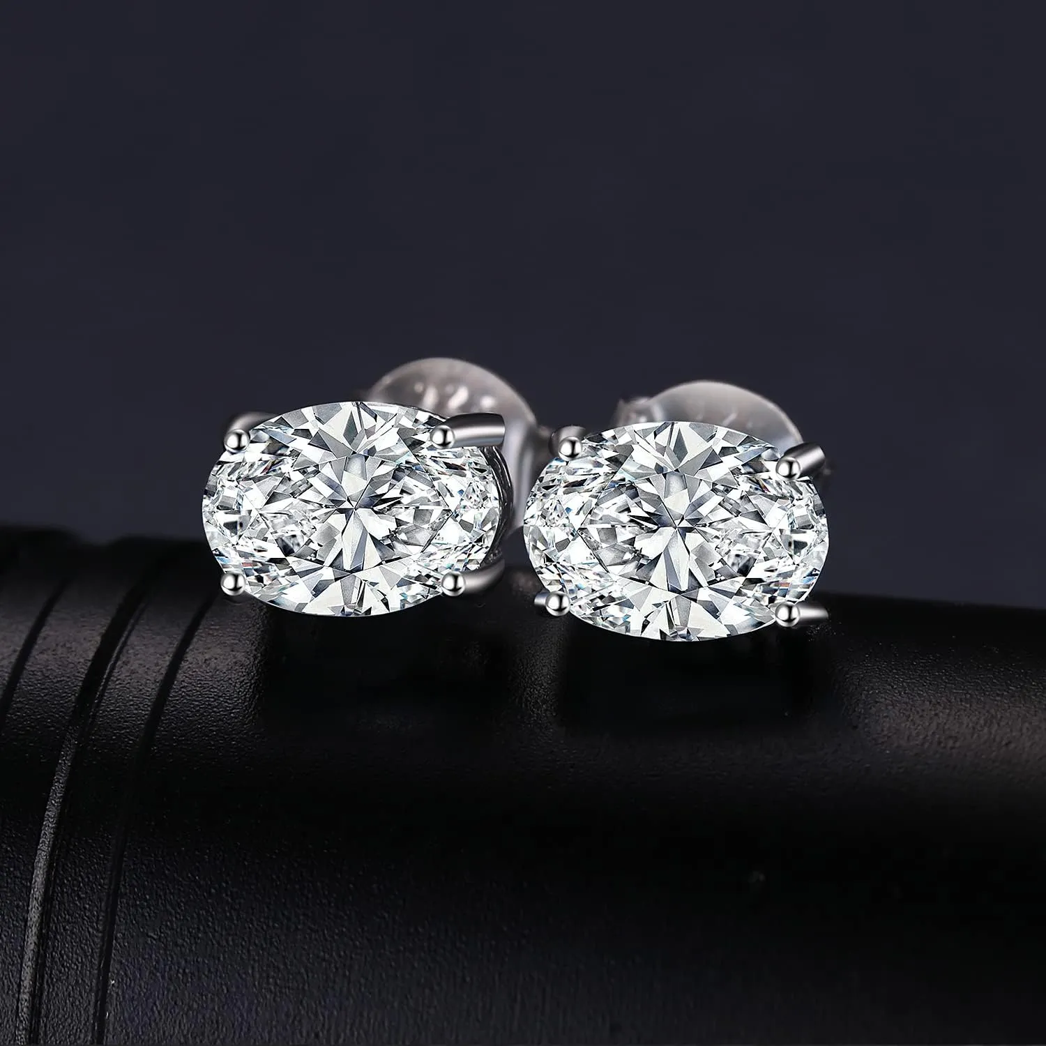 JewelryPalace Oval Cut 2ct Cubic Zirconia Solitaire Stud Earrings for Women, 925 Sterling Silver 14k White Yellow Rose Gold Plated Earrings for Her, Classic Simulated Diamond Earrings Jewelry Sets