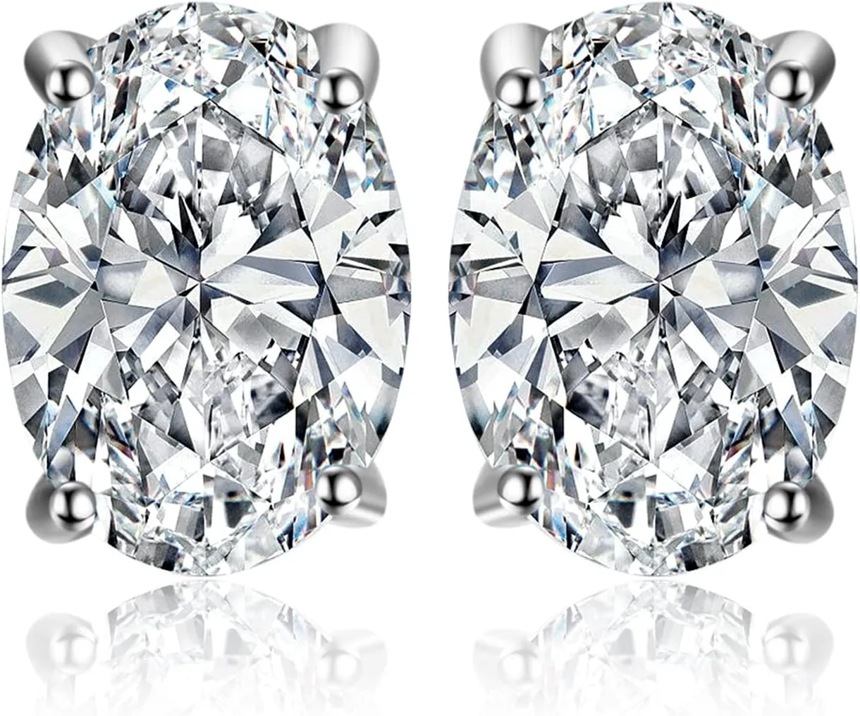JewelryPalace Oval Cut 2ct Cubic Zirconia Solitaire Stud Earrings for Women, 925 Sterling Silver 14k White Yellow Rose Gold Plated Earrings for Her, Classic Simulated Diamond Earrings Jewelry Sets