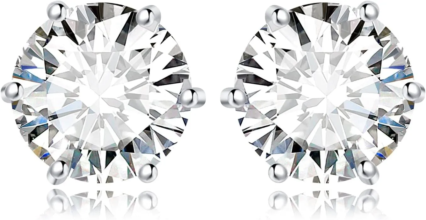 JewelryPalace Round Cut 4-9mm 0.6-6ct Moissanite Solitaire Stud Earrings for Women, 925 Sterling Silver 14k White Gold Plated Earrings for Her, Classic Simulated Diamond Earrings VVS D-F