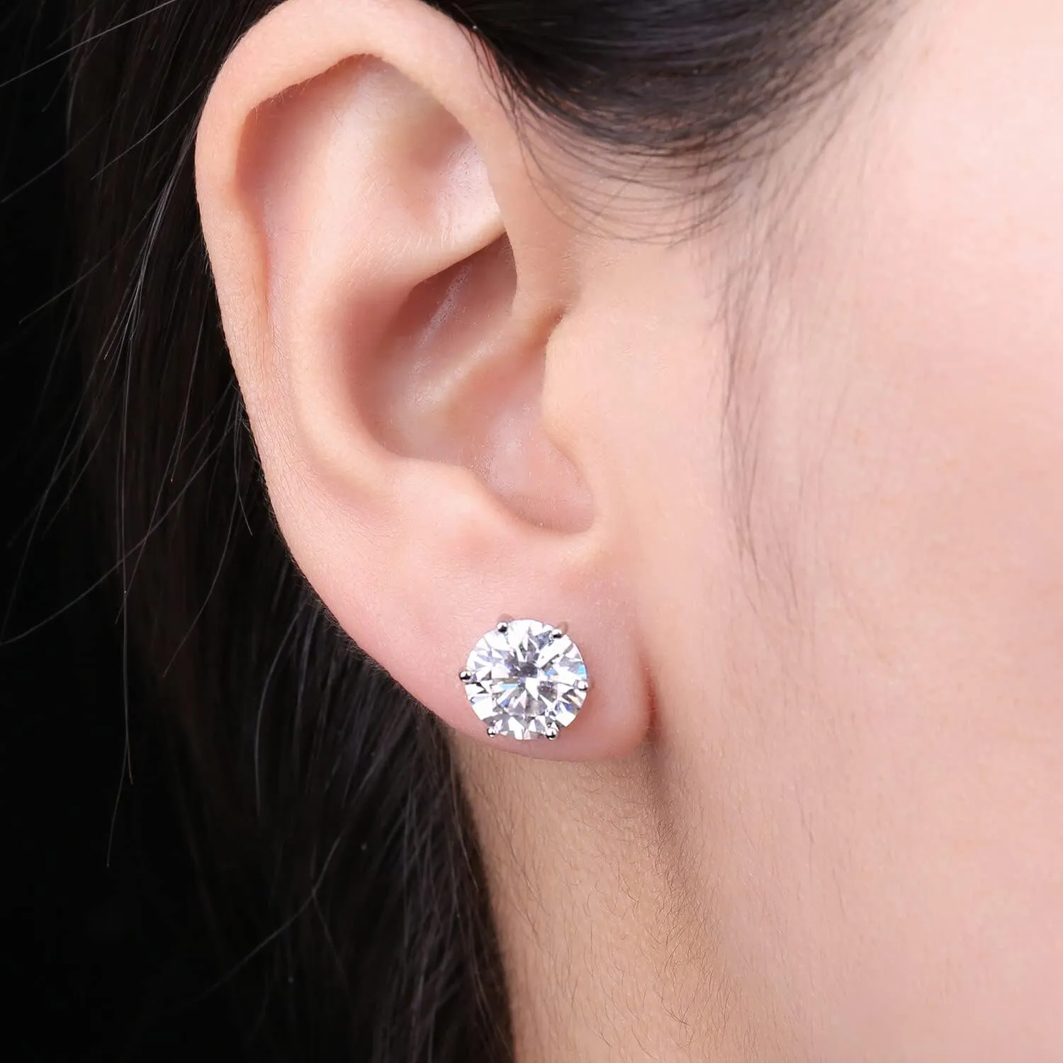 JewelryPalace Round Cut 4-9mm 0.6-6ct Moissanite Solitaire Stud Earrings for Women, 925 Sterling Silver 14k White Gold Plated Earrings for Her, Classic Simulated Diamond Earrings VVS D-F