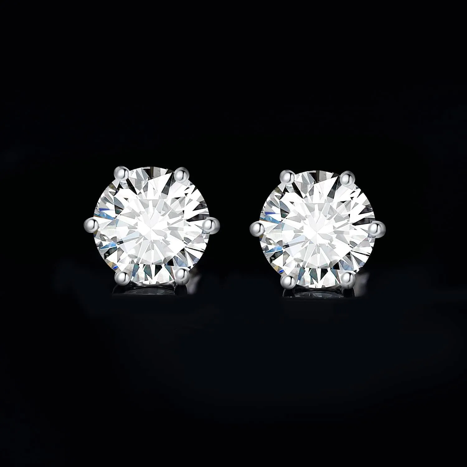 JewelryPalace Round Cut 4-9mm 0.6-6ct Moissanite Solitaire Stud Earrings for Women, 925 Sterling Silver 14k White Gold Plated Earrings for Her, Classic Simulated Diamond Earrings VVS D-F
