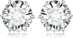 JewelryPalace Round Cut 4-9mm 0.6-6ct Moissanite Solitaire Stud Earrings for Women, 925 Sterling Silver 14k White Gold Plated Earrings for Her, Classic Simulated Diamond Earrings VVS D-F