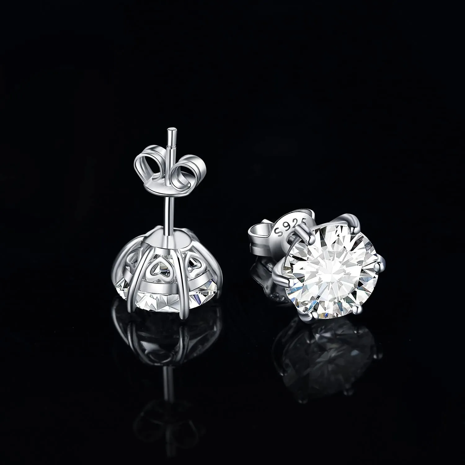 JewelryPalace Round Cut 4-9mm 0.6-6ct Moissanite Solitaire Stud Earrings for Women, 925 Sterling Silver 14k White Gold Plated Earrings for Her, Classic Simulated Diamond Earrings VVS D-F