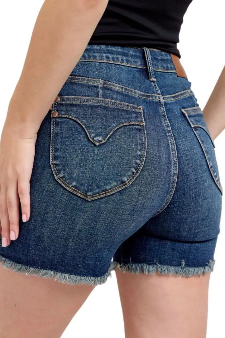 Judy Blue Tummy Control Fray Hem Denim Shorts