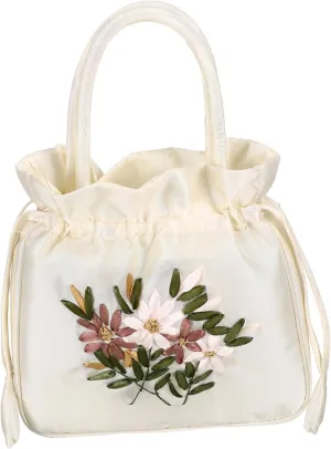 Ladies Evening Handbag Elegant Floral Drawstring Clutch Purse for Weddings Parties Casual Outings Lightweight Design with Comfortable Handle for Formal and Informal Events