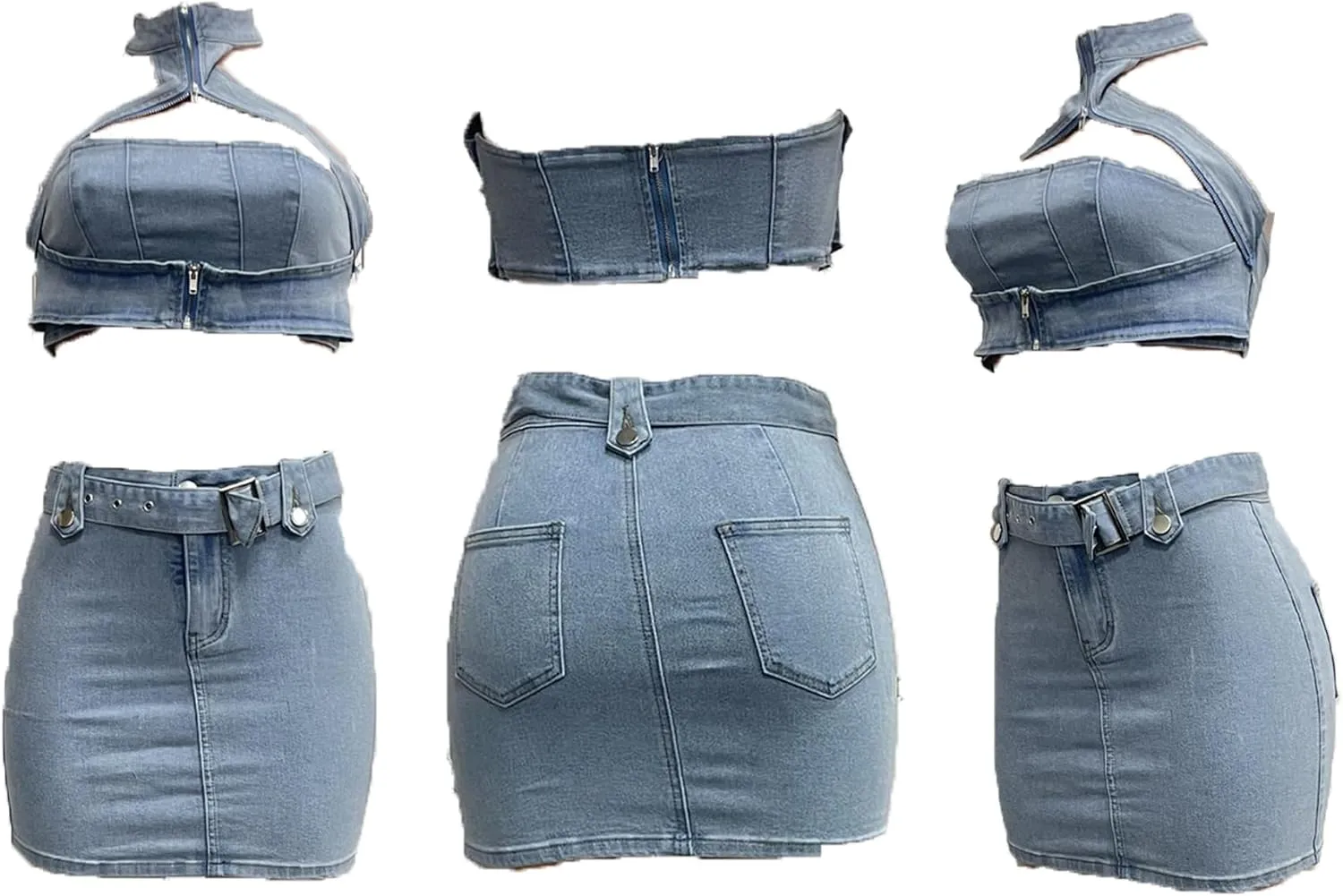 LAJIOJIO Skirt Sets Women2 PieceOutfits,Sexy Off the Shoulder Crop Tops High Waisted Mini Skorts Two Piece Denim Sets