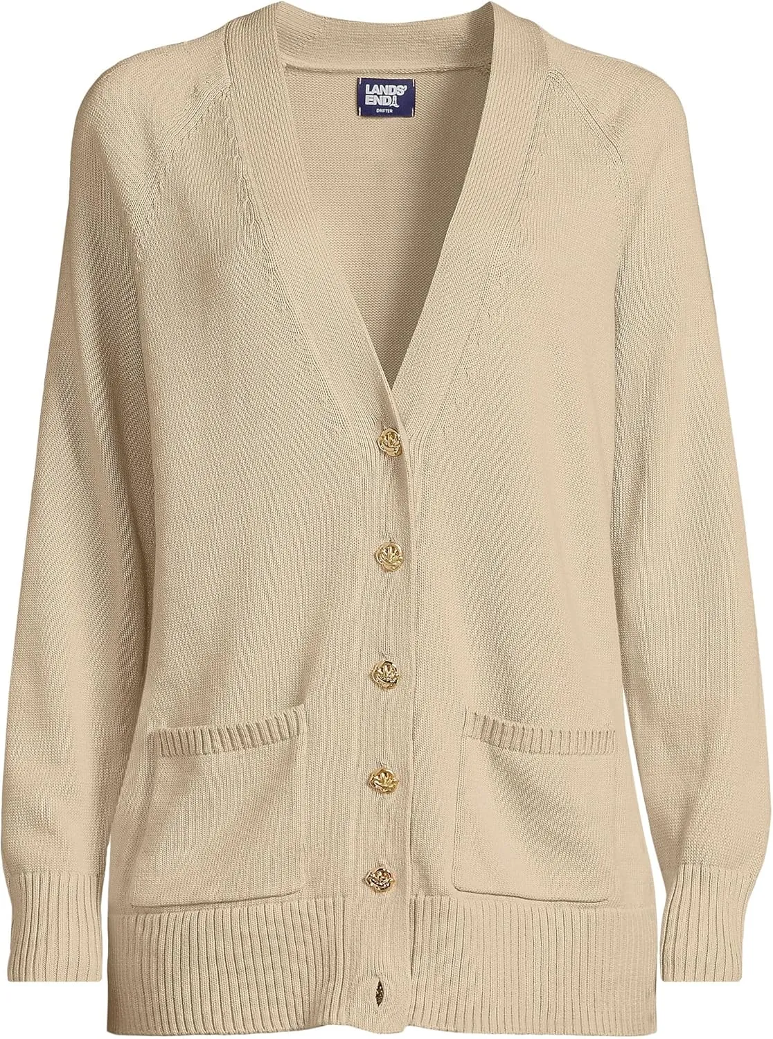 Lands' End Women's Drifter Varsity Vneck Relaxed Cardigan Sweater