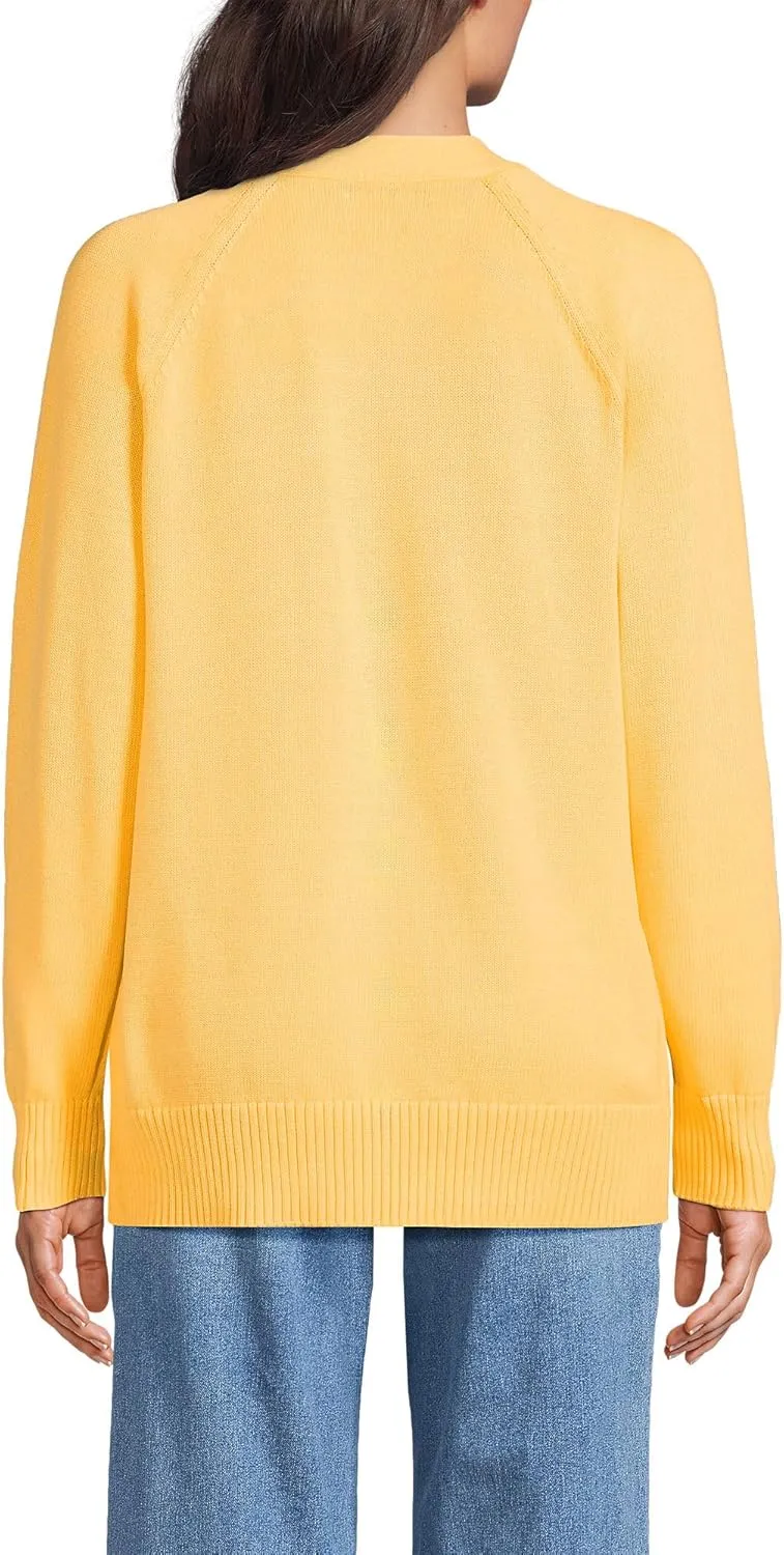 Lands' End Women's Drifter Varsity Vneck Relaxed Cardigan Sweater